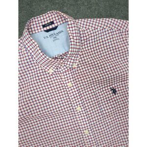 U.S. Polo Assn. Men's 2XL Red Blue Plaid Stretch Short Sleeve Button‎ Down Shirt